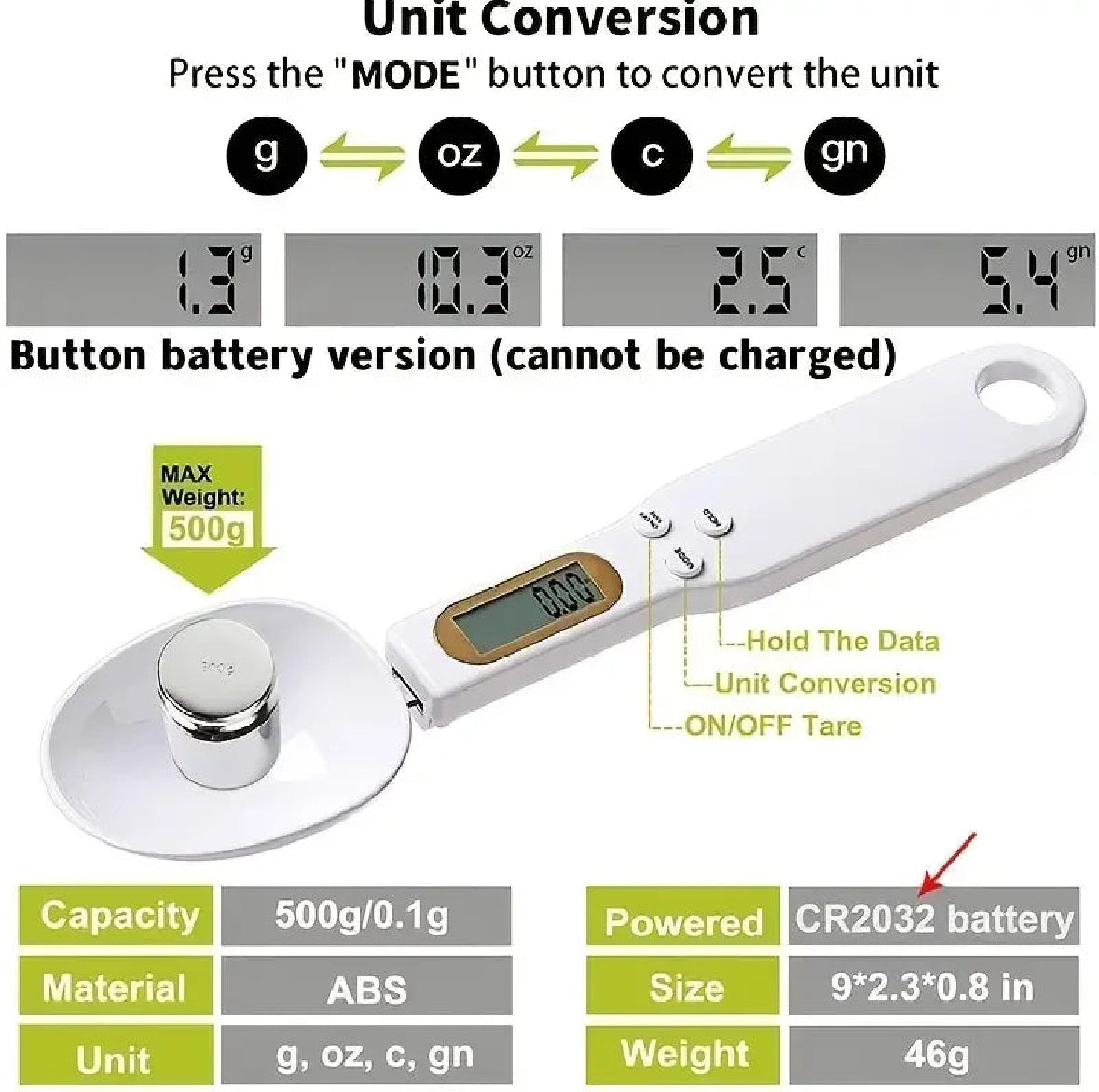 Digital Spoon Scale, 0–500 g