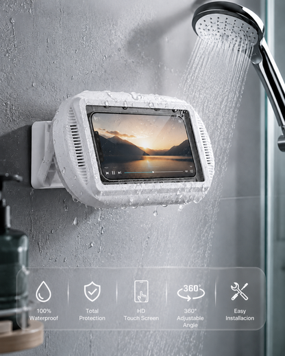 Upgraded Shower Phone Holder Waterproof with Speaker Hole Screen Touch Shower Phone Stand Case Mount for Bathroom Bathtub Kitchen