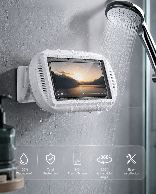 Upgraded Shower Phone Holder Waterproof with Speaker Hole Screen Touch Shower Phone Stand Case Mount for Bathroom Bathtub Kitchen