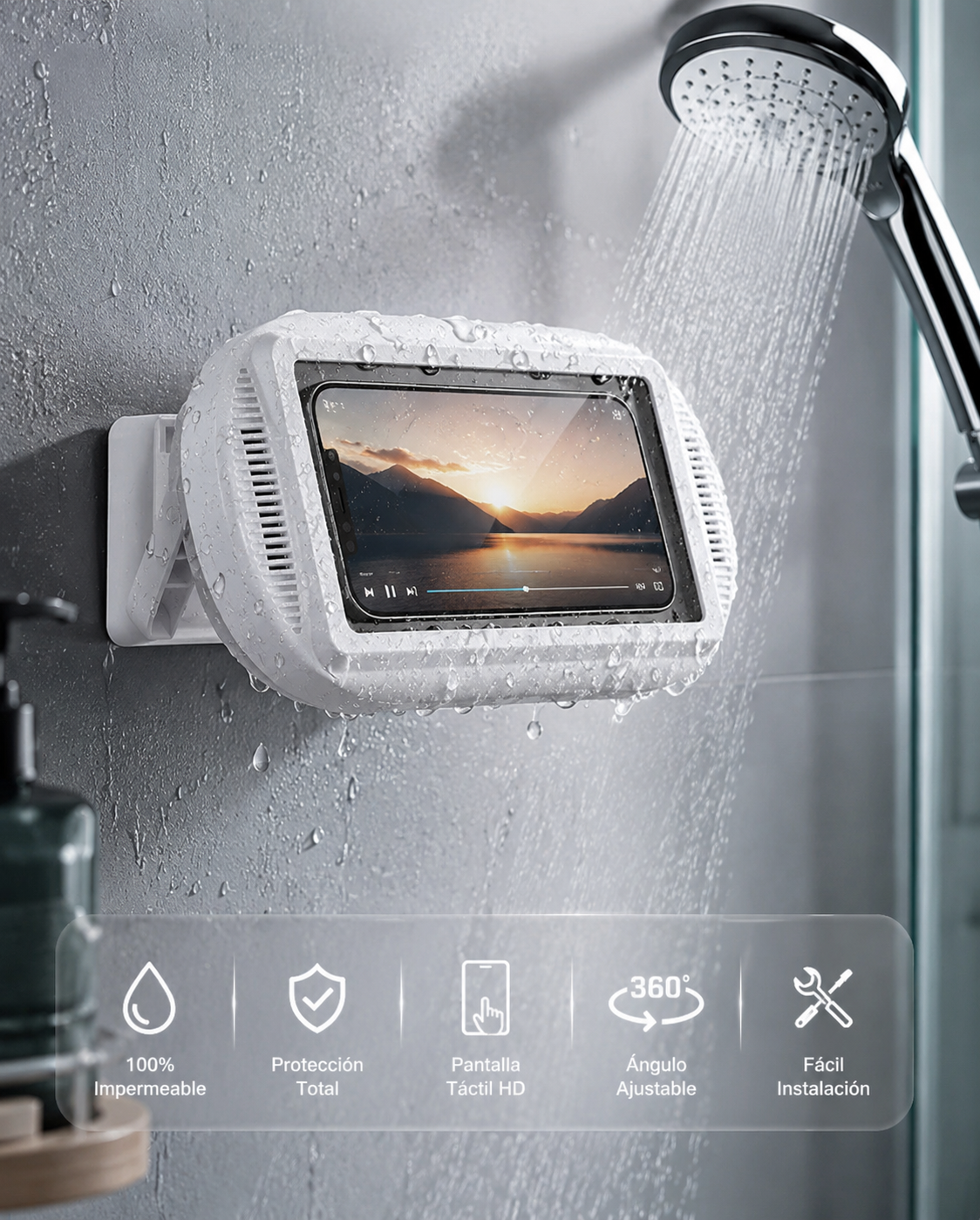 Upgraded Shower Phone Holder Waterproof with Speaker Hole Screentouch Shower Phone Stand Case Mount for Bathroom Bathtub Kitchen