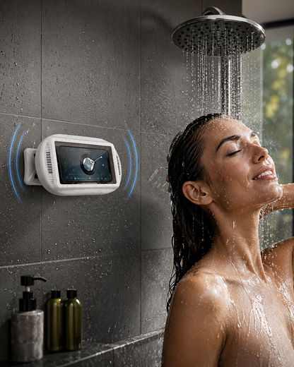 Upgraded Shower Phone Holder Waterproof with Speaker Hole Screentouch Shower Phone Stand Case Mount for Bathroom Bathtub Kitchen