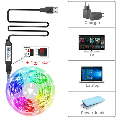 Tira de luces LED RGB de 5 m, 10 m, 20 m o 30 m con control mediante aplicación. Cinta LED flexible para decorar habitaciones, dormitorios y otros espacios.