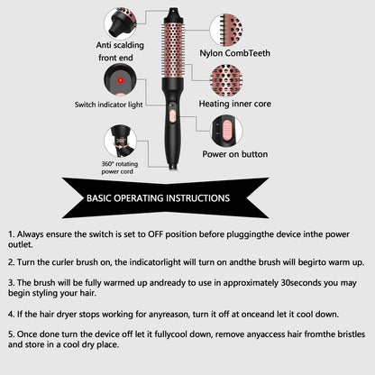 SoftAura 2026 New Curling Thermal Brush PTC Heated Curling Iron Round Brush 32mm Hair Curler Hot Volumizing Brush Styler
